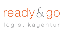 Logo mit Text: "ready & go" in Orange und Grau, darunter "logistikagentur" in Grau.