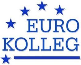 Logo mit fünf blauen Sternen und dem Text "Euro Kolleg" in blauer Schrift.