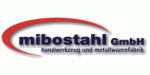 Logo der Mibostahl GmbH, handwerkzeug und metallwarenfabrik, mit rotem Halbkreis und blauem Text.