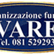 Logo "Savarese", organizzazione funebre, con numero di telefono su sfondo blu.