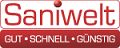 Logo mit rotem Schriftzug "Saniwelt", darunter "GUT - SCHNELL - GÜNSTIG" auf rotem Hintergrund.