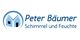 Logo von "Peter Bäumer Schimmel und Feuchte", mit zwei blauen Häusern im Vordergrund.