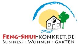 Logo mit Haus, Yin-Yang-Symbol, Baum, Sonne und Text: "Feng-Shui-Konkret.de, Business, Wohnen, Garten".