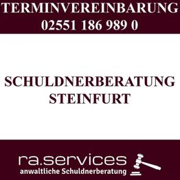 Bild mit Text zu Schuldnerberatung Steinfurt, Telefonnummer und gavel.