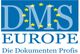 DMS Europe-Logo mit gelben Sternen. Text: "Die Dokumenten Profis".