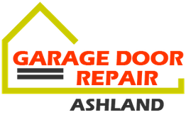 Logo with a yellow rooftop outline and the text "Garage Door Repair" in red and black.
