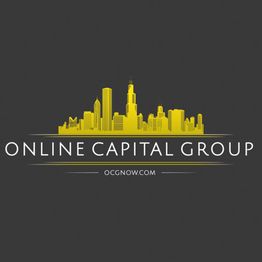 Yellow city skyline with "Online Capital Group" text on a dark background.