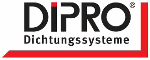 Logo mit dem Text "DIPRO Dichtungssysteme", schwarze Schrift, roter Rand unten.