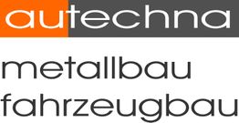 Logo: "autechna" in Weiß auf Orange, darunter "metallbau fahrzeugbau" in Schwarz auf Weiß.