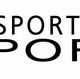 Schwarzer Text "SPORT" auf weißem Hintergrund, der an beiden Rändern abgeschnitten ist.