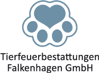 Pfote mit Herz und Text: "Tierfeuerbestattungen Falkenhagen GmbH".