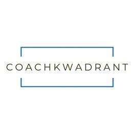 Logo van Coachkwadrant met blauwe rechthoekige omlijning en zwarte tekst.
