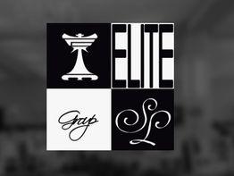 Cuatro logos en blanco y negro con los textos: Elite, Grupo, y un diseño abstracto.