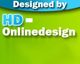 Text: "Designed by HD-Onlinedesign" auf grünem Hintergrund mit blauer Überschrift.