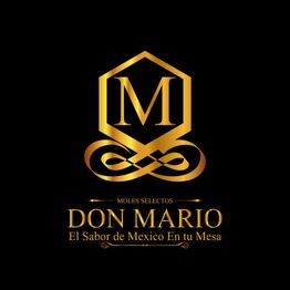 Logotipo dorado de Moles Don Mario, con el texto: "El Sabor de México En tu Mesa".