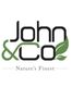 Logo van John & Co met groene bladeren en de tekst "Nature’s Finest" eronder.