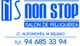 Logo azul de "NON STOP", salón de peluquería en Bilbao, con dirección y teléfono.
