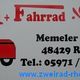 "Roller- und Fahrrad-Service-Schild mit Kontaktinfos und rotem Roller-Symbol."