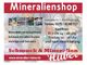 Werbung für Mineralien- und Schmuckshop mit Öffnungszeiten und Kontaktinformation.
