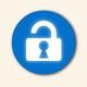 Unlocked padlock icon on a blue circle background.