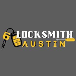 Logo with a key, keypad, and screwdriver, reads "Locksmith Austin" on a gray background.