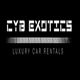 CYB Exotics logo with "Luxury Car Rentals" text on a black background.