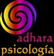 Logotipo de Adhara Psicología con espiral en tonos degradados de rojo, naranja y púrpura.