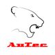 Cabeza de león dibujada en contorno. Texto "AuTec" en rojo debajo del dibujo.