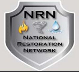 Shield logo with "NRN National Restoration Network" and icons of fire, tornado, and water drop.