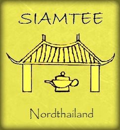 Logo mit Teehaus und Teekanne. Text: "SIAMTEE Nordthailand".