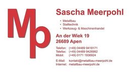 Geschäftskarte von Sascha Meerpohl: Metallbau, Technik, Apen. Kontaktdaten und Adresse inklusive.