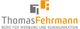 Logo mit Text: "Thomas Fehrmann - Büro für Werbung und Kommunikation" in Grau und Orange.