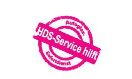 Rosa Stempel: "HDS-Service hilft" mit Text "Autoglas Sofortdienst".