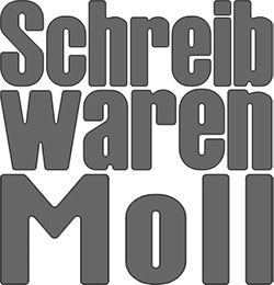Text: "Schreibwaren Moll" in großer, grauer Schrift.
