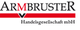 Logo mit Text "Armbruster Handelsgesellschaft mbH", rote Linie und Pfeil unter "M".