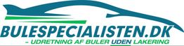 Logo med teksten "BULESPECIALISTEN.DK - UDRETNING AF BULER UDEN LAKERING" og en bilsilhuet.