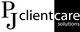 PJ Clientcare Solutions Logo in Schwarz-Weiß mit stilisierten Buchstaben.