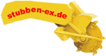 Gelbes Maschinenbauteil mit rotem Schriftzug "stubben-ex.de" darauf.