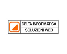 Logo con testo "Delta Informatica Soluzioni Web" e simbolo arancione geometrico.