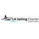 Logo of LA Sailing Charter with a stylized boat and wave design.