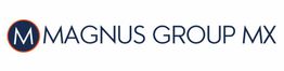 Logotipo de Magnus Group MX con letra "M" en círculo azul y texto en negro.
