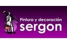 Imagen de un logo morado: "Pintura y decoración sergon" con un pintor ilustrado.
