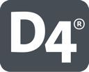 Weißes "D4®" auf grauem Hintergrund.