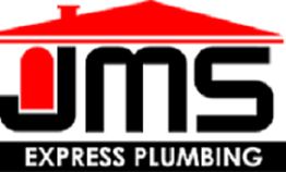 Logo of JMS Express Plumbing with a red roof graphic above the text.