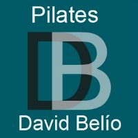 Logo: "Pilates David Belío" con fondo azul oscuro y letras superpuestas "DB".