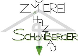 Logo mit dem Text: "Zimmerei & Holzbau Schönberger", in stilisierter Hausform.