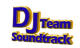 3D-Logo mit dem Text "DJ Team Soundtrack" in blauen und goldenen Buchstaben.