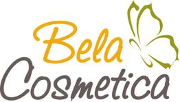 "Logo 'Bela Cosmetica' mit einem stilisierten, grünen Schmetterling rechts vom Text."
