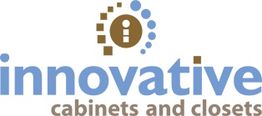 Logo with text: "Innovative cabinets and closets" in blue and gray.