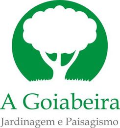 Logotipo verde de uma árvore com texto: "A Goiabeira - Jardinagem e Paisagismo".